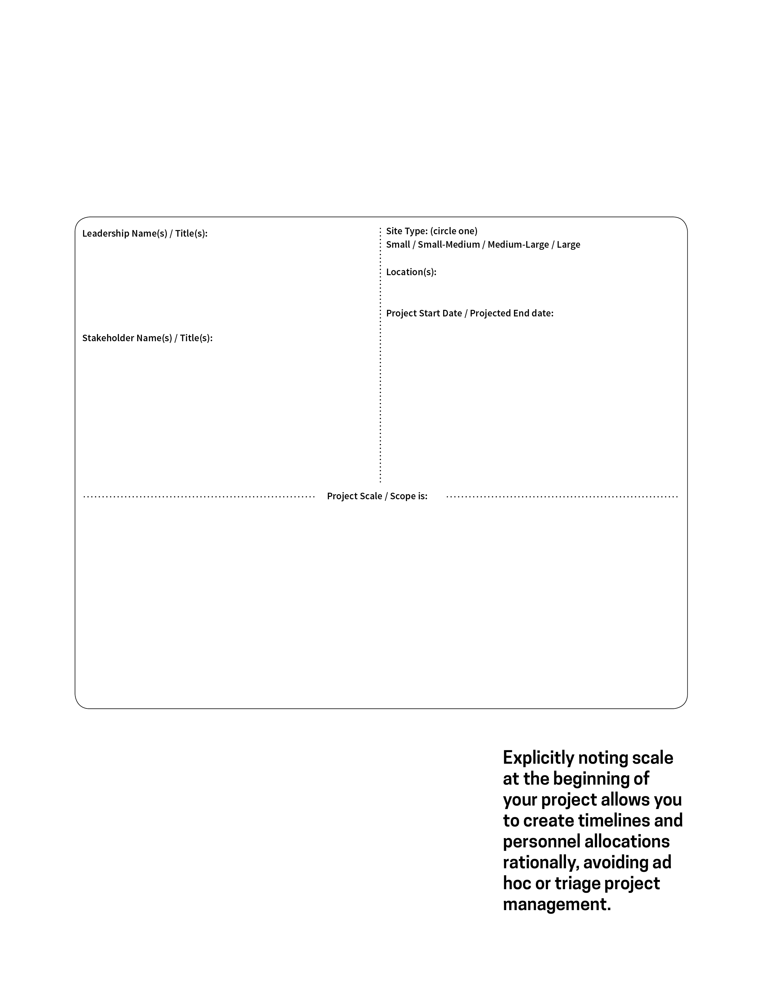 Framework for determing project scale and scope.